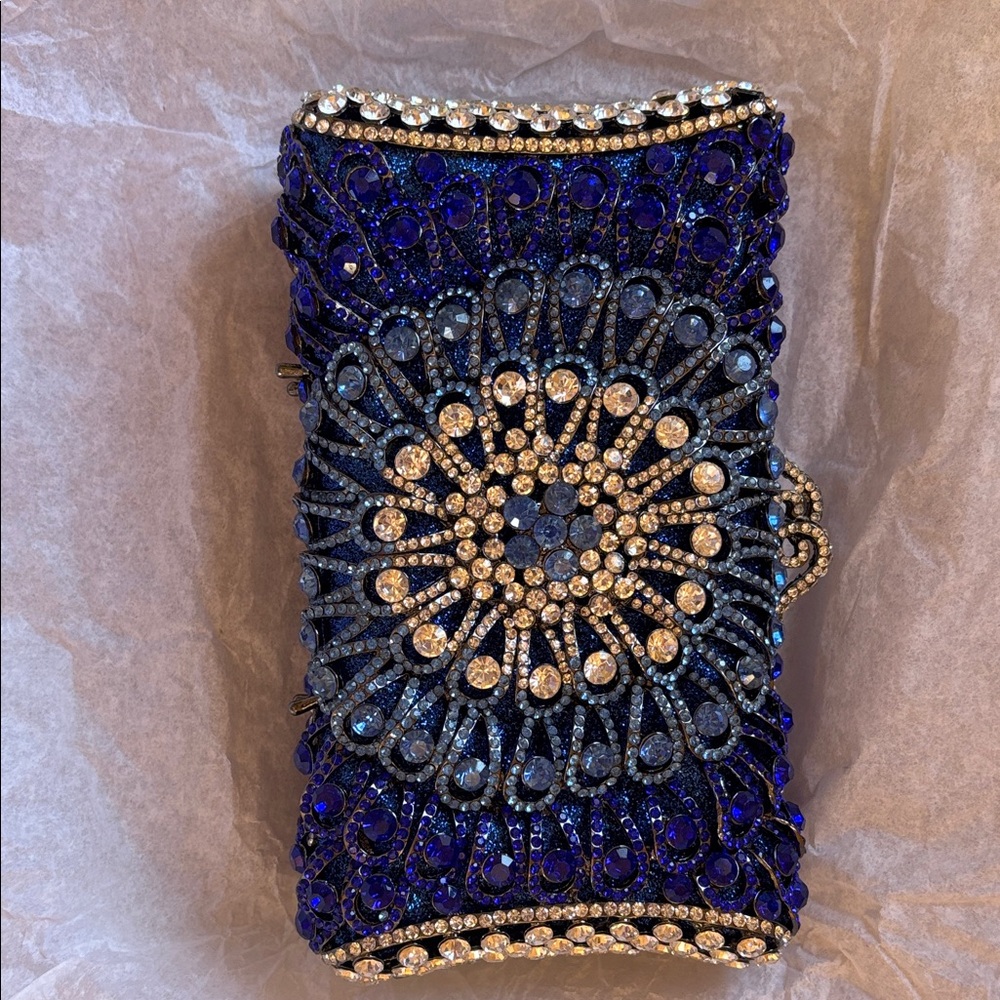 Blue and Silver Beaded Clutch